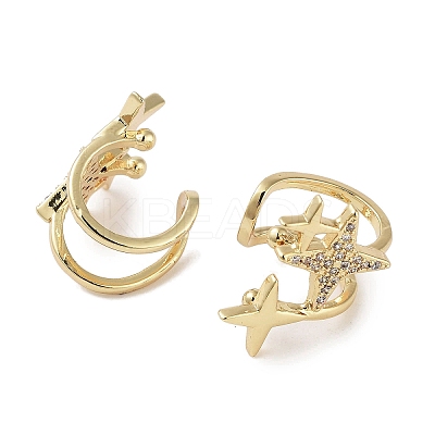 Star Brass Micro Pave Cubic Zirconia Cuff Earrings EJEW-E310-17G-1