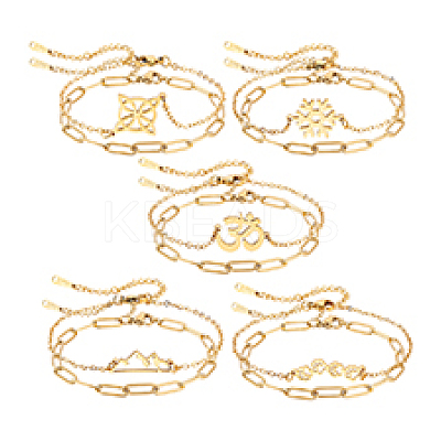 5 sets 5 styles 304 Stainless Steel Paperclip Chains & Cable Chain Bracelet Sets BJEW-PH0004-43-1