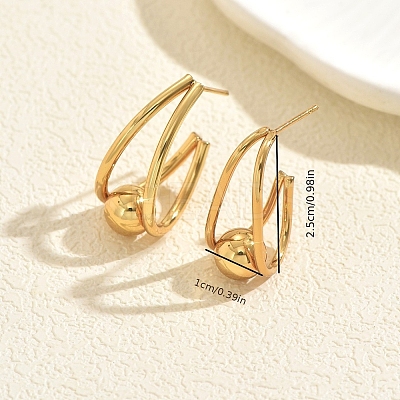 Teardrop with Round Stainless Steel Stud Earrings UU4012-1