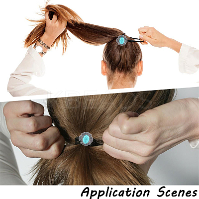 3Pcs Alloy & Resin Imitation Synthetic Turquoise Hair Ties OHAR-CY0001-10A-1