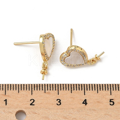 Brass Micro Pave Cubic Zirconia with Shell Stud Earring Findings KK-Z115-03G-1