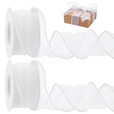 5 Yards Organza Plastic Ribbon with Plastic Pearl Edged OCOR-WH0101-185A-1