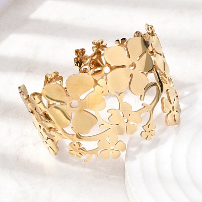 304 Stainless Steel Cuff Bangles for Women LS-BJEW-B166-01G-1