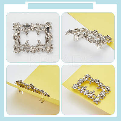 4Pcs 2 Styles Square/Rectangle Alloy Rhinestone Detachable Shoe Buckle Clips AJEW-WR0002-31P-1