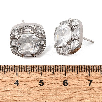 Brass Pave Clear Cubic Zirconia & Glass Stud Earrings EJEW-G471-03P-01-1
