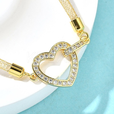 Brass Micro Pave Clear Cubic Zirconia Link Bracelets for Women BJEW-A029-01A-G-1