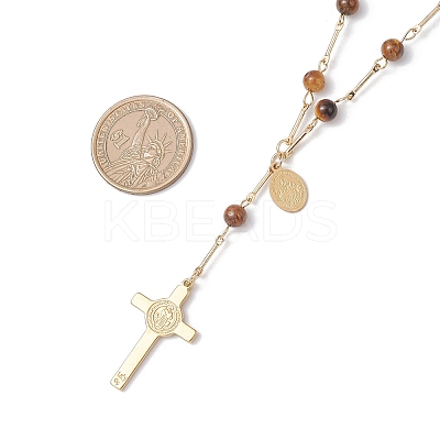 Natural Tiger Eye Round Rosary Bead Necklaces NJEW-JN05574-02-1