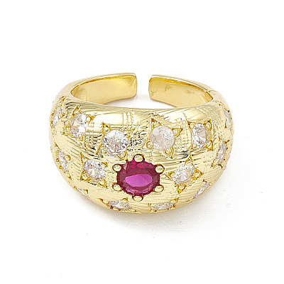 Cubic Zirconia Dome Open Cuff Ring RJEW-P079-09G-03-1