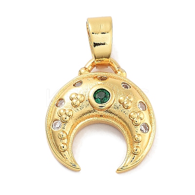 Moon Theme Rack Plating Brass Micro Pave Cubic Zirconia Pendants KK-Z071-52G-05-1