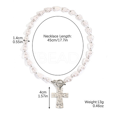 Imitation Pearl Triangle Beaded Alloy Textured Cross Pendant Necklaces FS-WGA4DD0-02-1