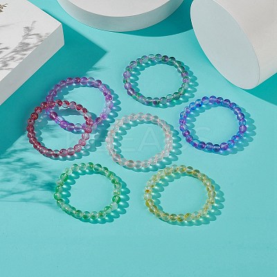7Pcs 7 Color Bling Glass Round Beaded Stretch Bracelets Set for Women BJEW-JB08993-1