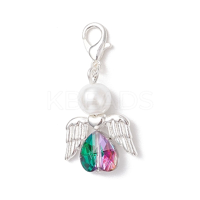 Heart Angel Glass & Glass Pearl Pendant Decorations HJEW-JM03773-03-1