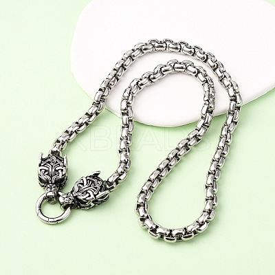 304 Stainless Steel Double Wolf Head Pendant Box Chain Necklaces NJEW-C099-01-1
