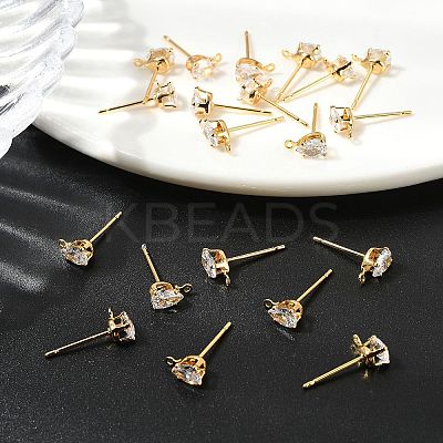 SHEGRACE Brass Clear Cubic Zirconia Teardrop Stud Earring Findings XGR0104G-116G-1