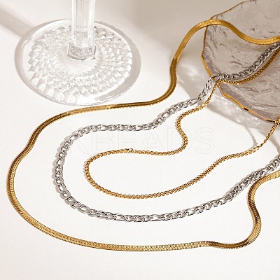 304 Stainless Steel Flat Snake Chain Figaro Chain Twisted Chain 3 Layer Necklaces for Women NJEW-K288-04GP-1