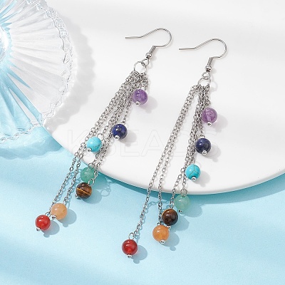 Chakra Natural & Synthetic Mixed Gemstomne Beaded Dangle Earrings EJEW-JE05427-01-1