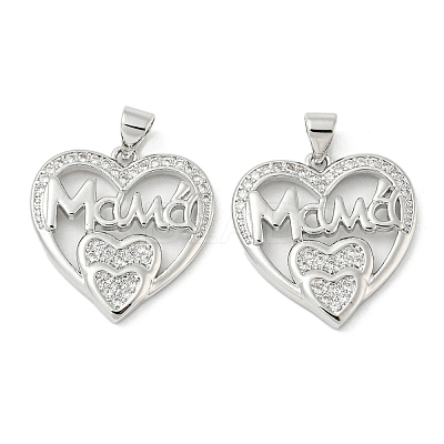 Mother's Day Theme Rack Plating Brass Micro Pave Cubic Zirconia Pendants KK-F869-19P-01-1