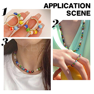 4 Strands Handmade Millefiori Glass Round Bead Strands LAMP-GO0001-13-1