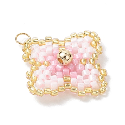 Handmade Glass Seed Beaded Quatrefoil Pattern Pendants PALLOY-MZ00965-03-1