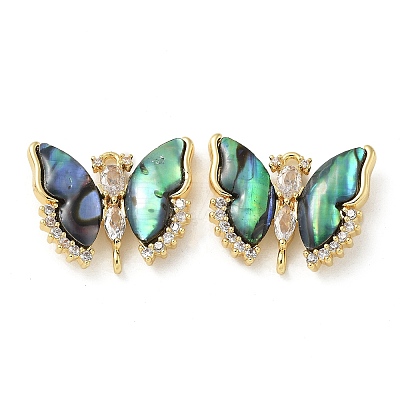 Brass Clear Cubic Zirconia Connector Charms KK-R210-11G-02-1