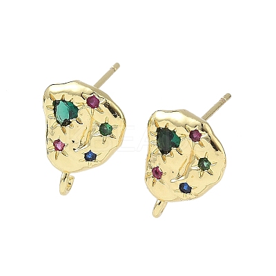 Brass Micro Pave Cubic Zirconia Stud Earring Findings KK-U075-01B-04G-1