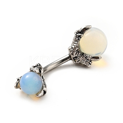 Opalite Beaded Curved Barbell LS-AJEW-G042-04P-1