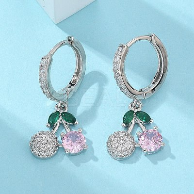 Brass Micro Pave Cubic Zirconia Hoop Earrings EJEW-R016-15P-1