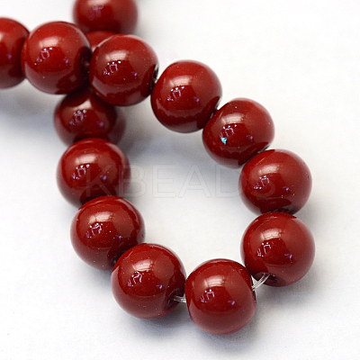 Baking Paint Pearlized Glass Pearl Round Bead Strands LS-HY-Q330-8mm-35-1