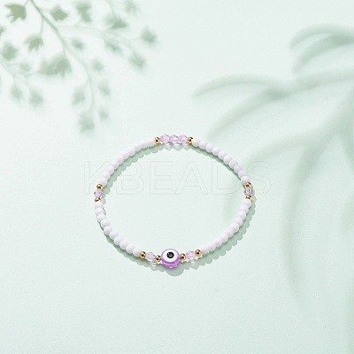 Resin Evil Eye & Acrylic Beaded Stretch Bracelet for Women BJEW-JB08609-05-1