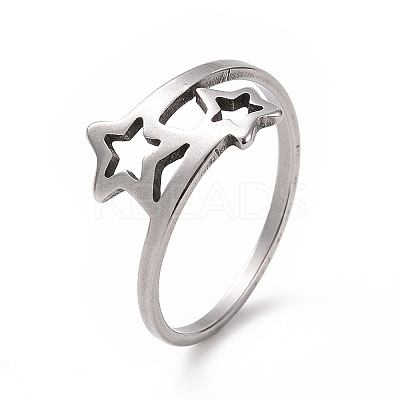 Non-Tarnish 201 Stainless Steel Double Star Finger Ring RJEW-J051-14P-1
