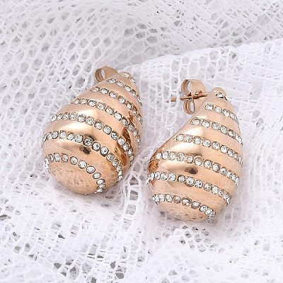 304 Stainless Steel Teardrop Stud Earrings EJEW-B108-06RG-1