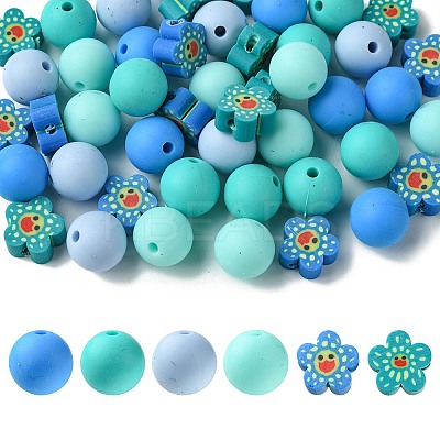 48Pcs 6 Styles DIY Food Grade Silicone & Polymer Clay Beads Jewelry Making Finding Kit DIY-FS0005-83B-1