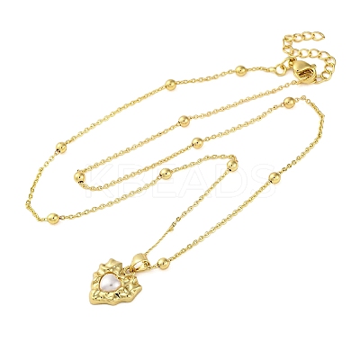 Brass & Resin Textured Heart Pendant Satellite Chain Necklaces NJEW-R100-03G-1
