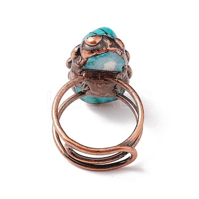 Synthetic Turquoise Irregular Nugget Open Cuff Ring RJEW-I082-05R-1