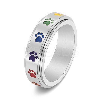 Rainbow Color Pride Flag Enamel Dog Paw Print Rotating Ring RABO-PW0001-040E-1