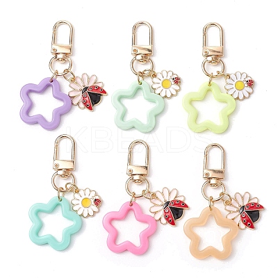 6Pcs 6 Colors Flower Opaque Acrylic Pendant Decorations HJEW-JM02330-1