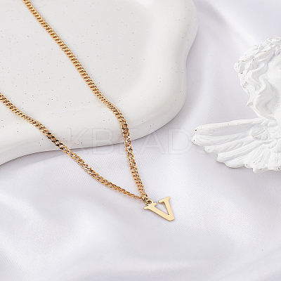 1Pc 304 Stainless Steel Letter Pendant Necklaces NJEW-LP0001-33V-G-1