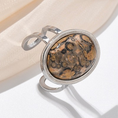 Oval Natural Leopard Skin Jasper Finger Rings RJEW-M062-02P-16-1