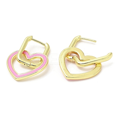 Enamel Heart Dangle Hoop Earrings EJEW-A103-10G-1