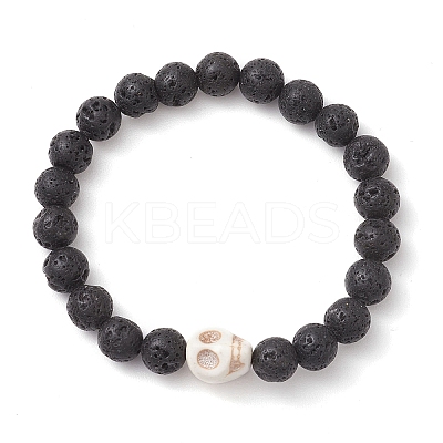 8.5mm Round Natural Lava Rock Beaded Stretch Bracelets BJEW-JB10465-04-1