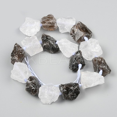Rough Raw Natural Quartz Crystal and Smoky Quartz Beads Strands G-F595-I06-1