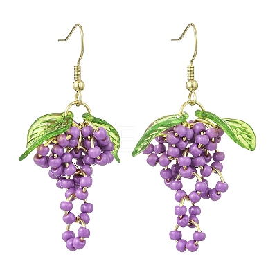 Grape Weave Glass Seed Beads Dangle Earrings EJEW-MZ00731-1