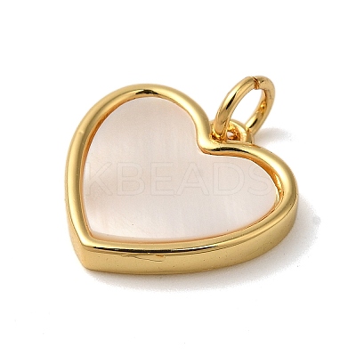 Rack Plating Brass Pave Shell Heart Charms with Jump Rings KK-K345-12G-1