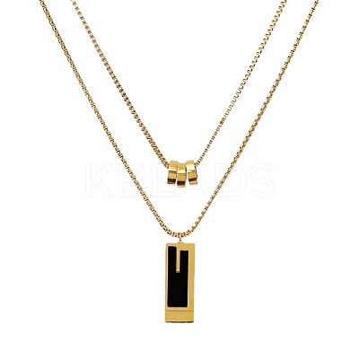 Rectangle & 3 Ring Stainless Steel Pendant Double Layer Necklaces for Women FS-WG0A6F5-01-1
