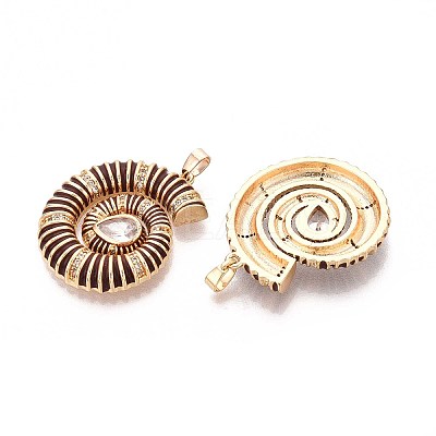 Brass Micro Pave Clear Cubic Zirconia Enamel Pendants KK-T071-28G-01-1