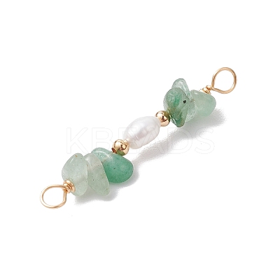 Natural Green Aventurine Chip & Natural Cultured Freshwater Pearl Rice Beaded Connector Charms PALLOY-JF03707-05-1
