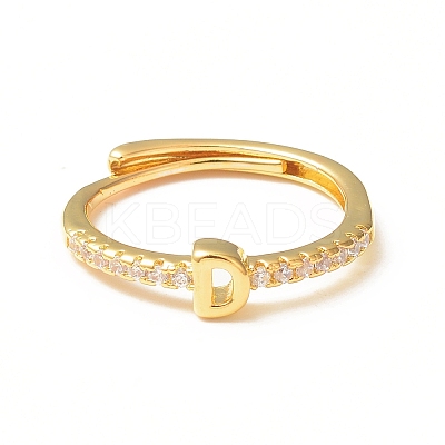 Clear Cubic Zirconia Initial Letter Adjustable Ring RJEW-C052-01G-D-1