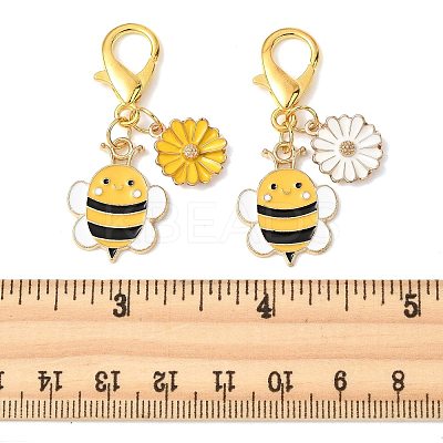 10Pcs 2 Styles Alloy Enamel Bee with Flower Pendant Decorations HJEW-FS00061-1