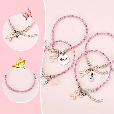 24Pcs 4 Style Alloy Enamel & Acrylic Heart Charm Bracelets Set with PU Leather Cords BJEW-AB00014-1