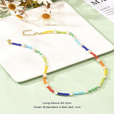 Glass Seed & Glass Pearl Beaded Necklace for Girl Women X1-NJEW-TA00007-1